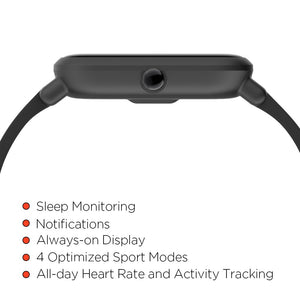 Amazfit Bip Smartwatch by Huami with All-Day Heart Rate and Activity Tracking, Sleep Monitoring, GPS, Ultra-Long Battery Life, Bluetooth, US Service and Warranty - A1608 Black